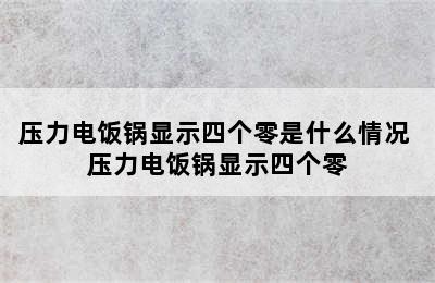 压力电饭锅显示四个零是什么情况 压力电饭锅显示四个零